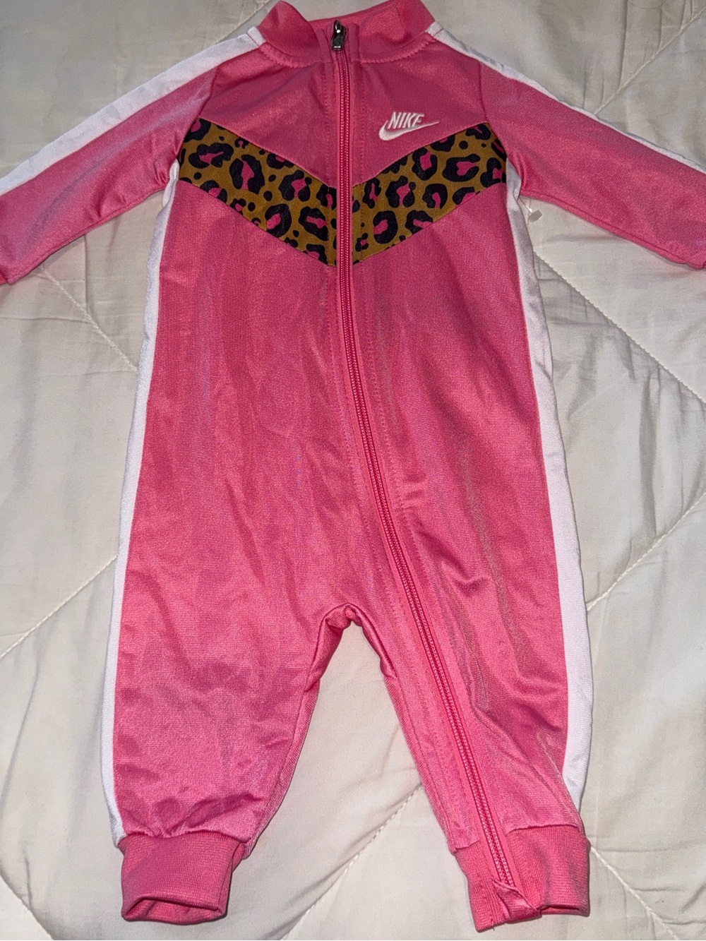 Nike Girls' Pink Zip Front Leopard-Trim One Piece